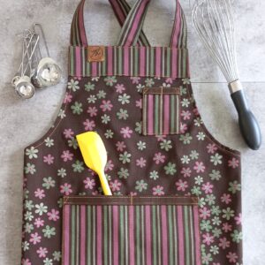 Avental Infantil Marrom/Rosa Flores e Listras G