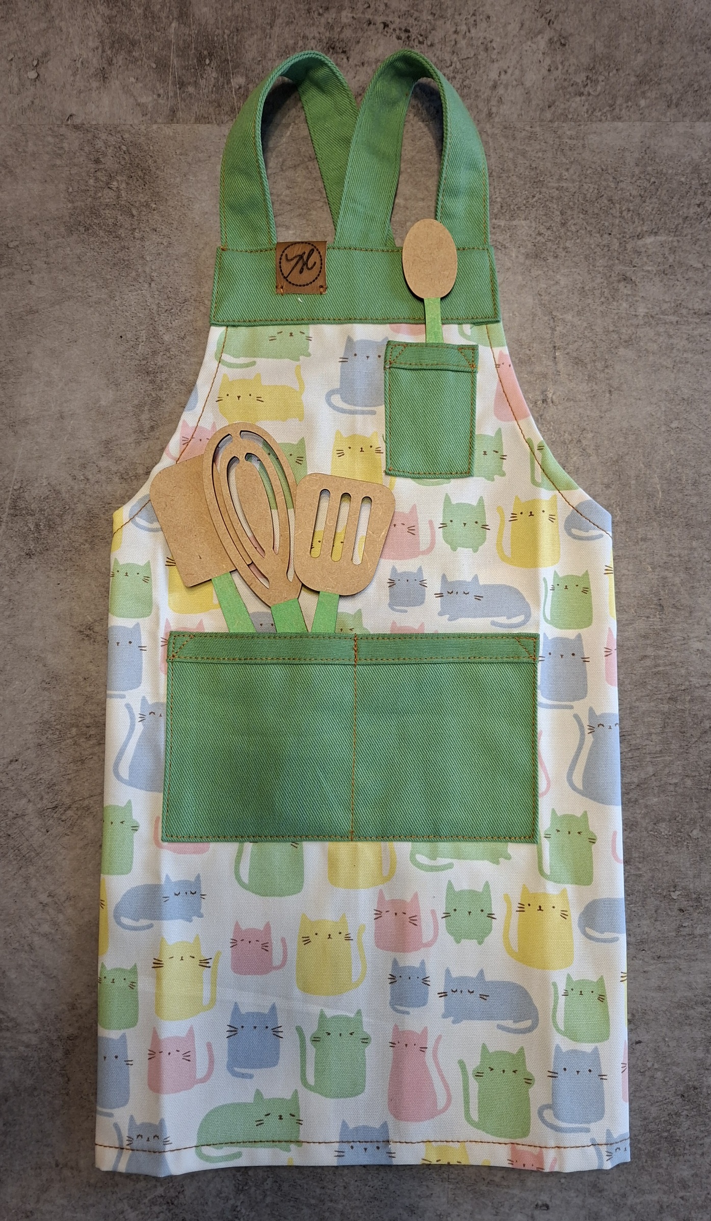 Avental Infantil Gatinhos/Verde P - Imagem 2