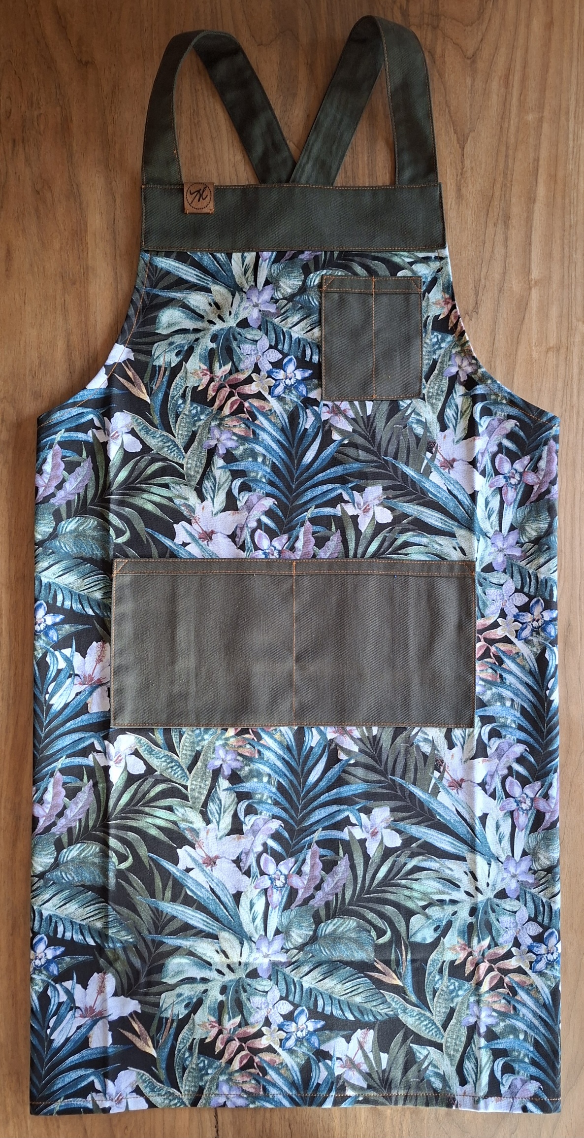 Avental Adulto Hibiscos Verde M - Imagem 2